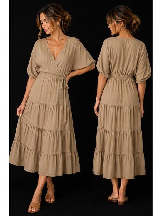 Dresses & Skirts - Sweet Baby Jamie Taupe Wrap Midi Dress M